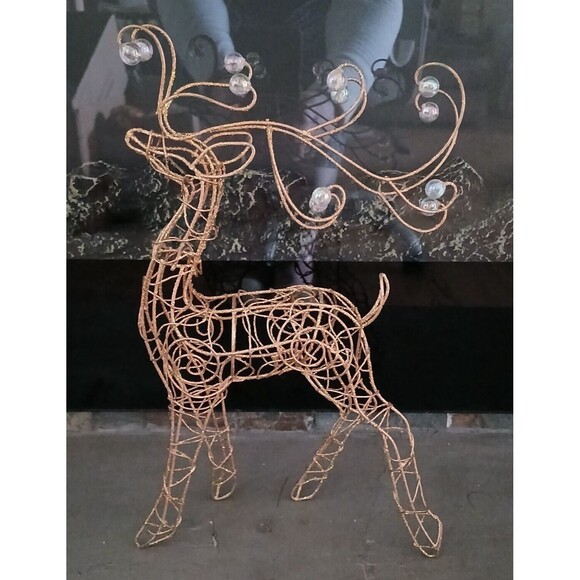 Metal Wire Reindeer 11" Seasonal Christmas Decoration Gold & Glitter Holiday - Picture 1 of 11